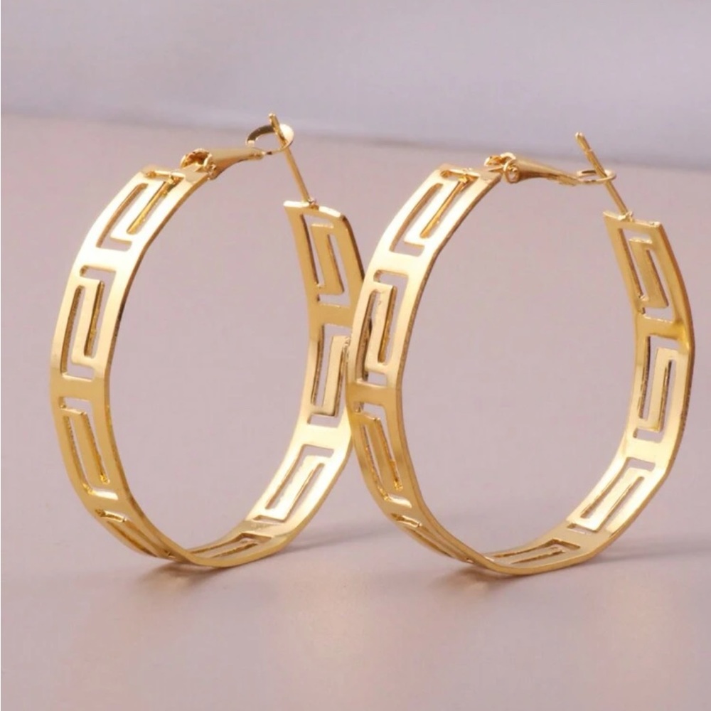 Gold Greek cutout hoops new